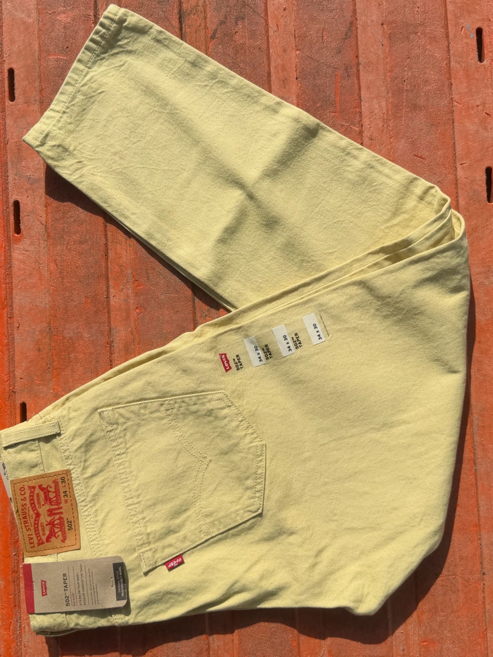 Levi’s Men’s 502 Taper Fit Yellow Denim Jeans 34x30